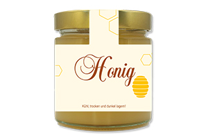 Honigetikett klassisch Nr.01 B 500g Ansicht auf Glas