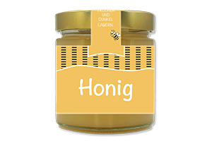 Honigetikett modern Nr.16 B 500g Ansicht auf Glas