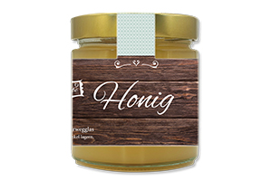 Honigetikett modern Nr.17 B 500g Ansicht auf Glas