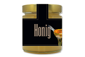 Honigetikett modern Nr.18 B 500g  Ansicht auf Glas