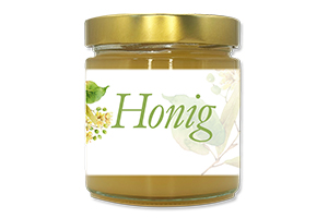 Honigetikett Lindenblüte Nr.02 500g rechteckig  Ansicht auf Glas