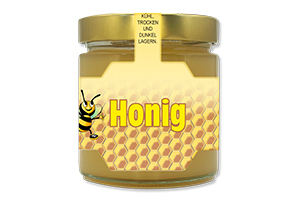 Honigetikett klassisch Nr.02 A 500g Ansicht auf Glas