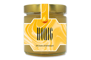 Honigetikett klassisch Nr.14 A 500g Ansicht auf Glas