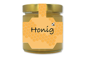 Honigetikett klassisch Nr.22 A 500g Ansicht auf Glas