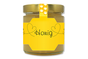 Honigetikett modern Nr.01 A 500g Ansicht auf Glas