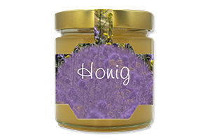 Honigetikett Phacelia Nr.01 A 500g Ansicht auf Glas