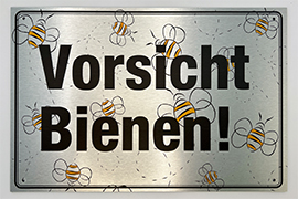 Vorsicht Bienen! Bienendesign Schild auf gebürsteten Alu Dibond