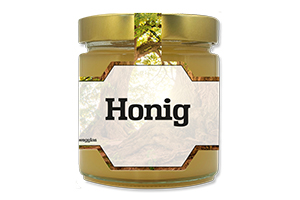 Honigetikett Linde Nr.01 A 250g Ansicht auf Glas