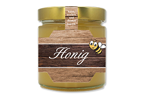 Honigetikett Waldhonig klassisch Nr.01 A 250g Ansicht auf Glas