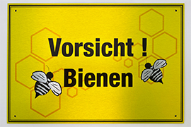 Vorsicht! Bienen mit Wabendesign gelb Schild auf gebürsteten Alu Dibond