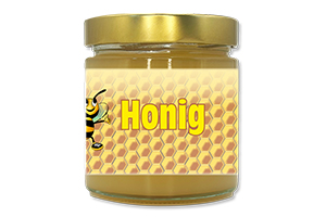 Honigetikett klassisch Nr.02 250g rechteckig  Ansicht auf Glas