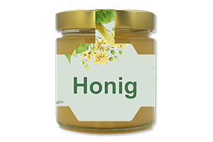 Honigetikett Lindenblüte Nr.01 A 250g Ansicht auf Glas