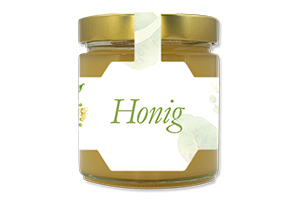Honigetikett Lindenblüte Nr.02 A 250g Ansicht auf Glas