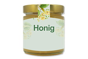 Honigetikett Lindenblüte Nr.01 C 500g Ansicht auf Glas