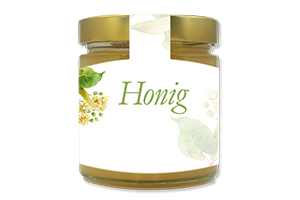 Honigetikett Lindenblüte Nr.02 C 500g Ansicht auf Glas