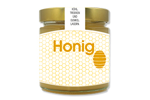 Honigetikett klassisch Nr.08 C 500g Ansicht auf Glas