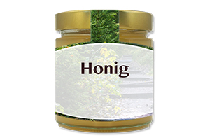 Honigetikett Wald Nr.07 C 500g Ansicht auf Glas