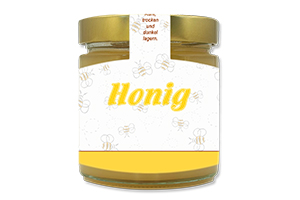 Honigetikett modern Nr.03 C 500g Ansicht auf Glas