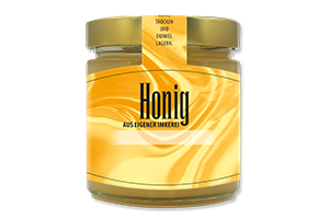 Honigetikett modern Nr.06 C 500g Ansicht auf Glas