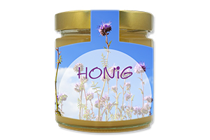 Honigetikett Phacelia Nr.04 C 500g Ansicht auf Glas