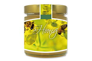 Honigetikett Natur Nr.20 C 500g Ansicht auf Glas