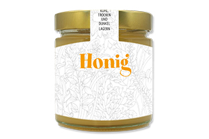 Honigetikett modern Nr.13 C 500g Ansicht auf Glas
