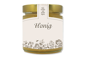 Honigetikett modern Nr.14 C 500g Ansicht auf Glas