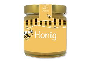 Honigetikett modern Nr.16 C 500g Ansicht auf Glas