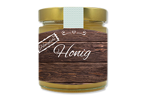 Honigetikett modern Nr.17 C 500g Ansicht auf Glas