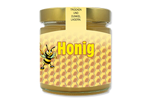 Honigetikett klassisch Nr.02 C 250g Ansicht auf Glas