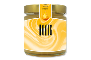 Honigetikett klassisch Nr.14 C 250g Ansicht auf Glas