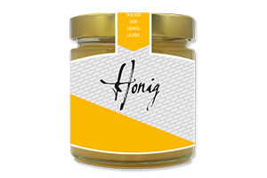 Honigetikett modern Nr.04 C 250g Ansicht auf Glas
