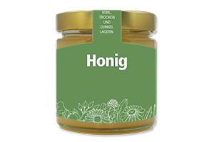 Honigetikett modern Nr.08 C 250g Ansicht auf Glas