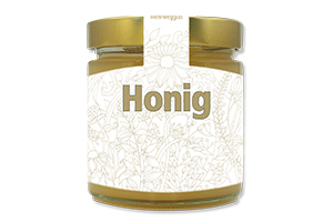 Honigetikett modern Nr.09 C 250g Ansicht auf Glas