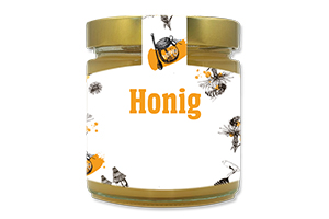 Honigetikett modern Nr.12 C 250g Ansicht auf Glas