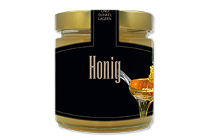 Honigetikett modern Nr.18 C 250g Ansicht auf Glas