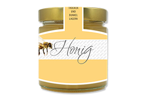 Honigetikett modern Nr.21 C 250g Ansicht auf Glas