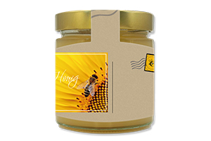 Honigetikett modern Nr.24 C 250g Ansicht auf Glas