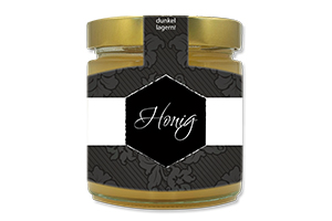 Honigetikett modern Nr.33 C 250g Ansicht auf Glas