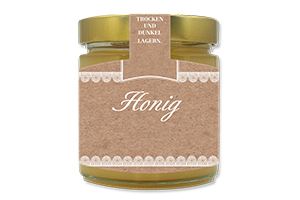Honigetikett modern Nr.38 C 250g Ansicht auf Glas