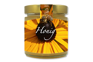 Honigetikett Natur Nr.04 C 250g Ansicht auf Glas
