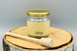 Honigglas Rundglas 250g mit 66er Twist-off Deckel Etikett rechteckig 250g
