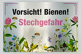 Vorsicht! Bienen! Stechgefahr Floral 02 Schild auf gebürsteten Alu Dibond