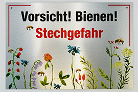 Vorsicht! Bienen! Stechgefahr Floral 03 Schild auf gebürsteten Alu Dibond