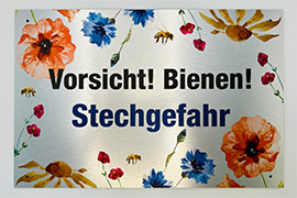 Vorsicht! Bienen! Stechgefahr Floral 05 Schild auf gebürsteten Alu Dibond