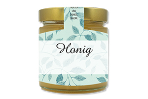 Honigetikett modern Nr.40 C 250g Ansicht auf Glas