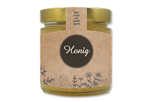 Honigetikett modern Nr.46 C 250g Ansicht auf Glas