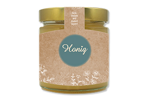 Honigetikett modern Nr.48 C 250g Ansicht auf Glas