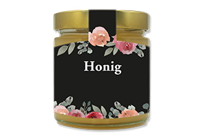Honigetikett modern Nr.50 C 250g Ansicht auf Glas