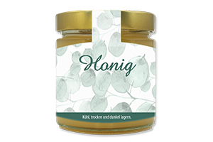 Honigetikett modern Nr.53 C 250g Ansicht auf Glas